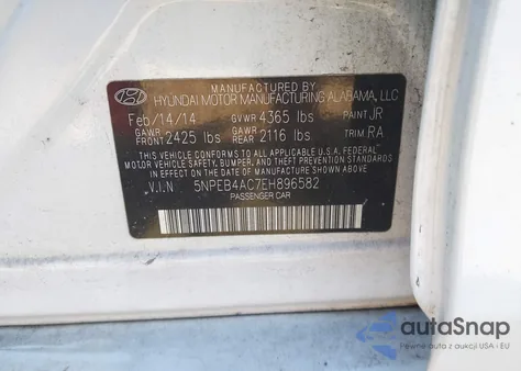 2014 Hyundai Sonata Gls from USA, damaged, VIN 5NPEB4AC7EH896582